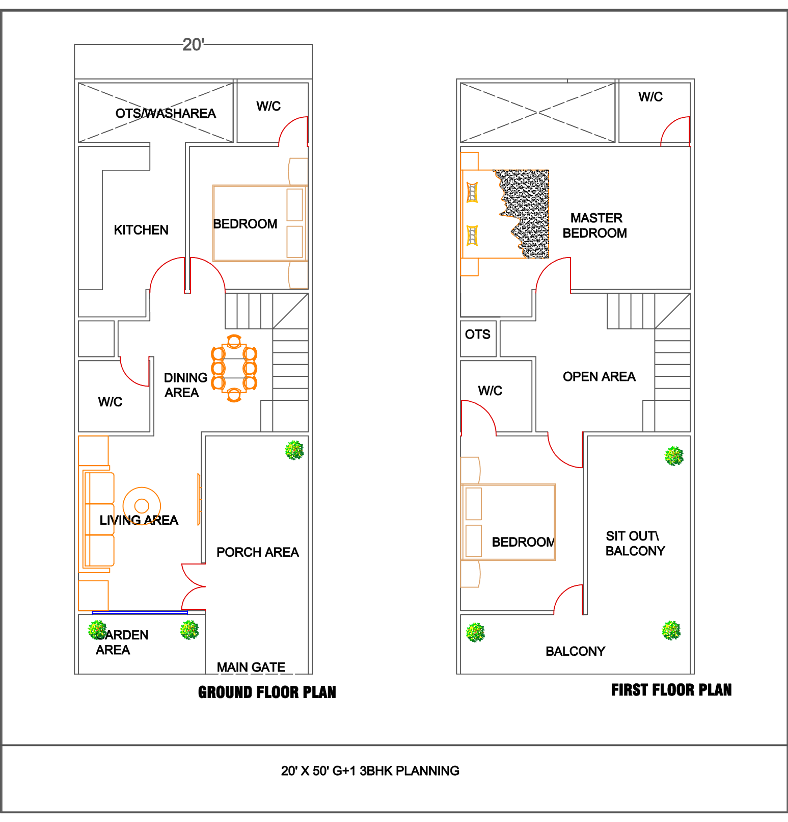 Floor plan drawing for the 20 by 50 foot layout