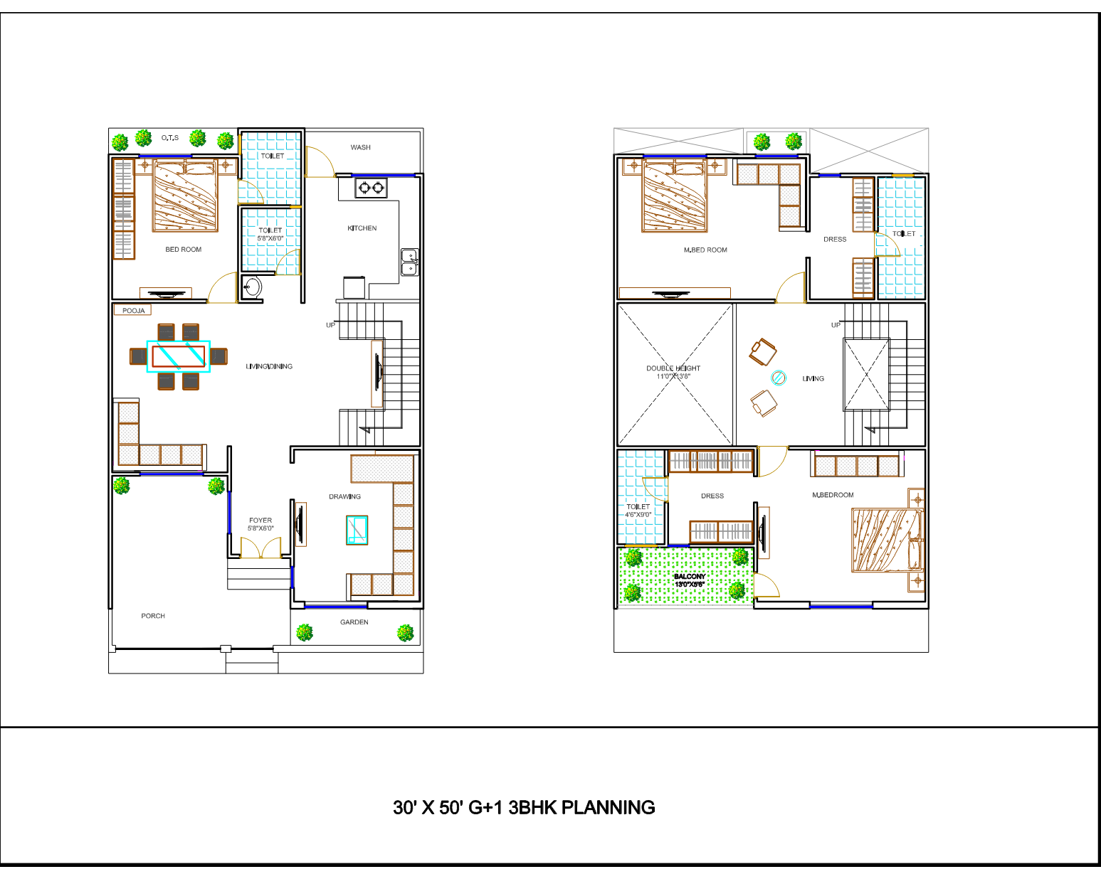 Floor plan drawing for the 30 by 50 foot layout
