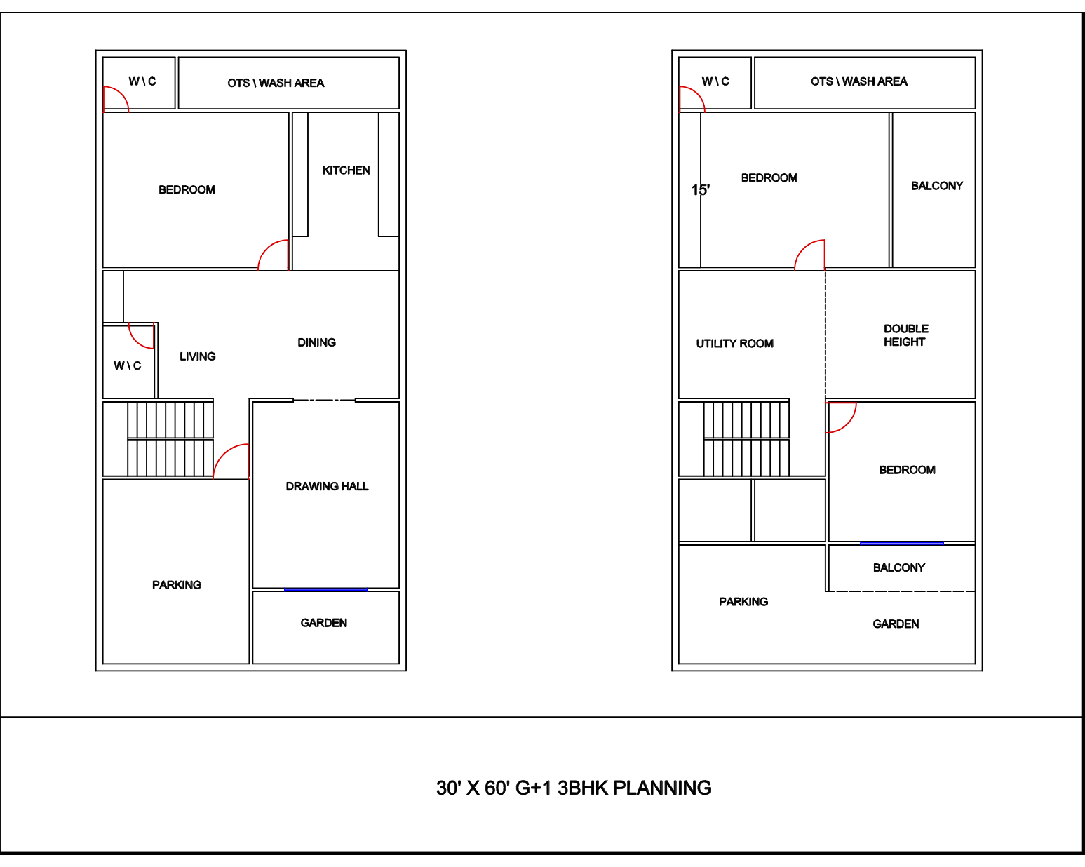Floor plan drawing for the 30 by 60 foot layout
