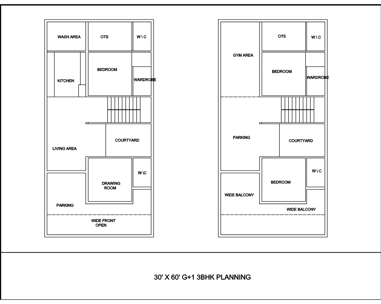 Floor plan drawing for the 30 by 60 foot layout, option B